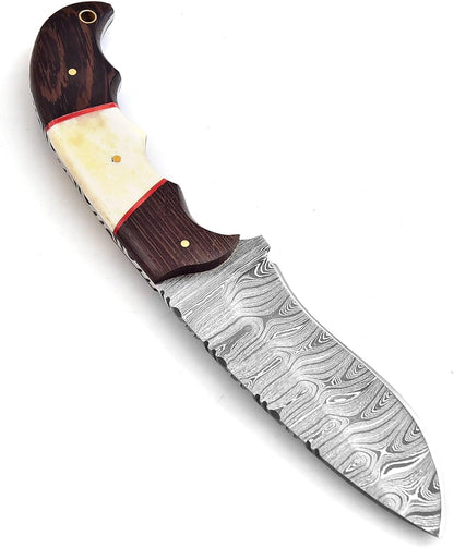 9.25 Inch Handmade Damascus Steel Fixed Blade Hunting knife with Wenge Wood & Camel Bone Handle