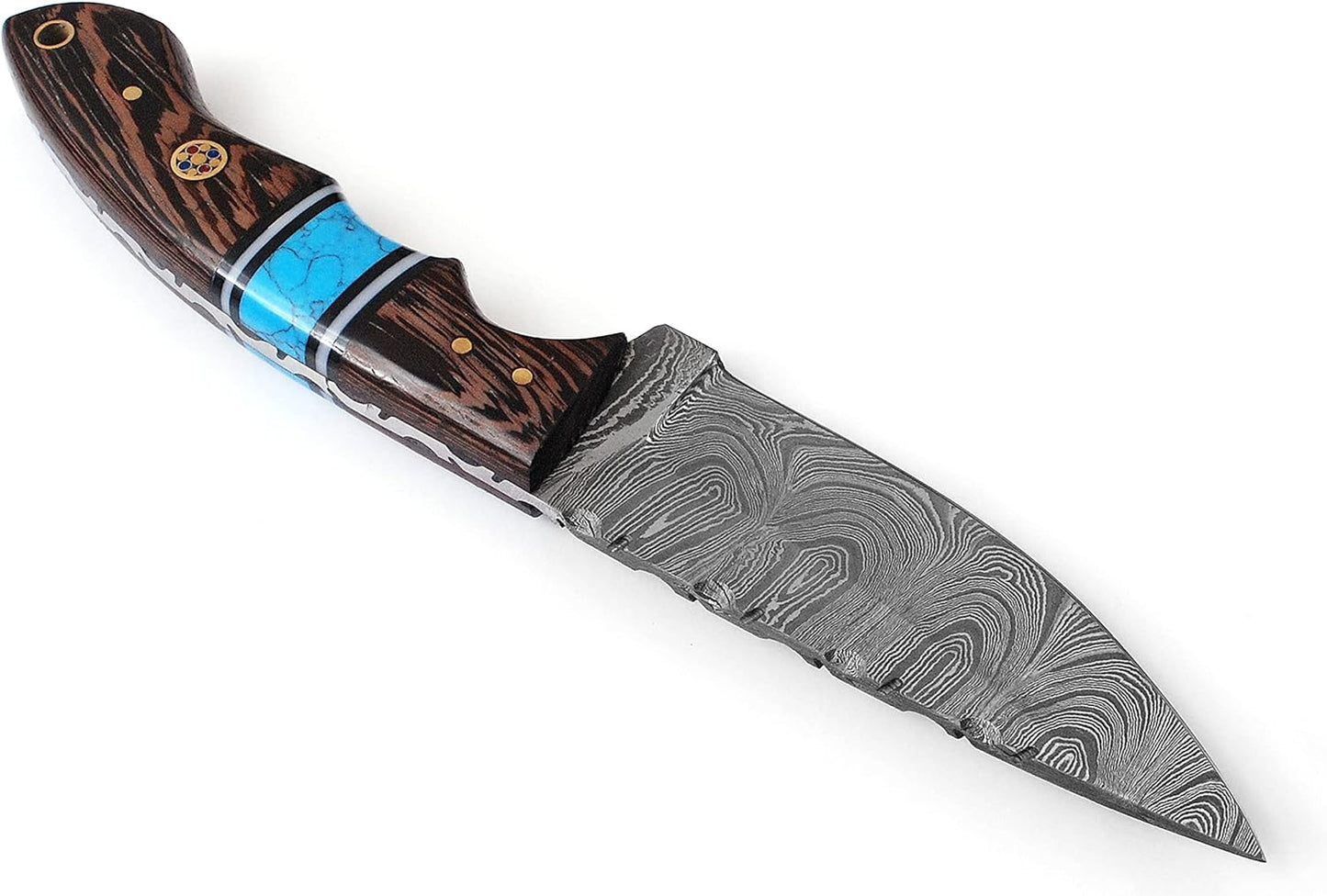 8.75 Inch Handmade Damascus Steel Fixed Blade Hunting knife with Turquoise & Wang Wood Handle…