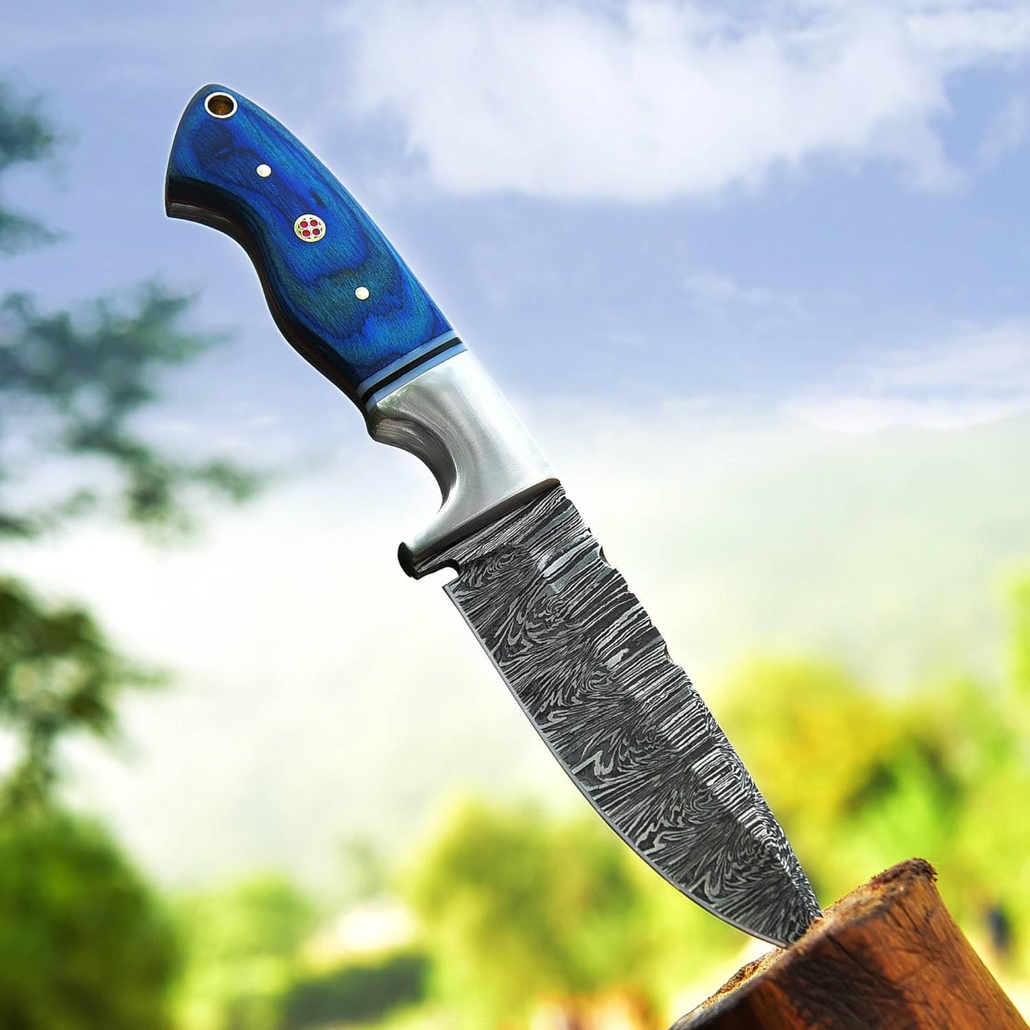 9 Inches Fixed Blade Bushcraft Knife with Pakka Wood Handle