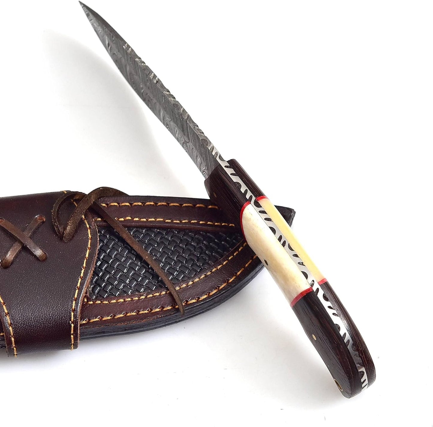 9.25 Inch Handmade Damascus Steel Fixed Blade Hunting knife with Wenge Wood & Camel Bone Handle