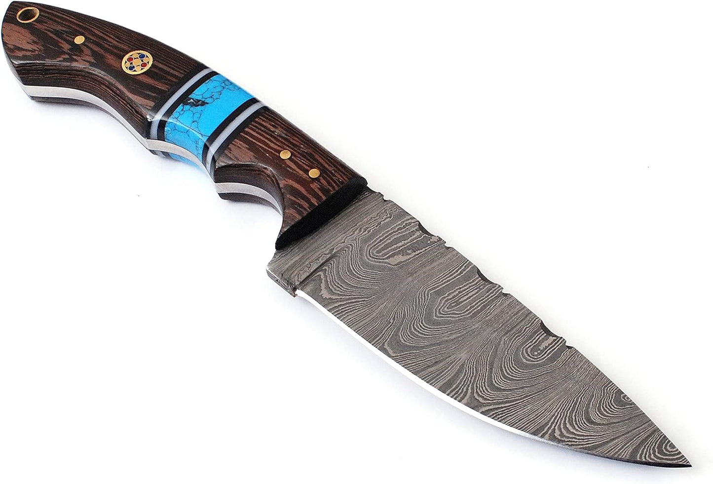 8.75 Inch Handmade Damascus Steel Fixed Blade Hunting knife with Turquoise & Wang Wood Handle…