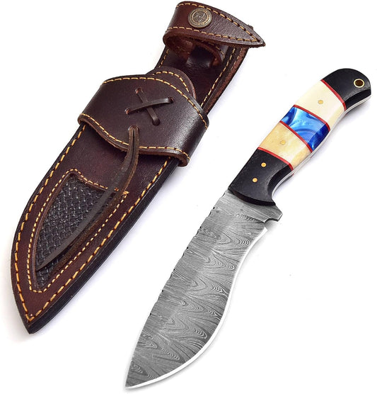 9.75 Inch Handmade Damascus Steel Fixed Blade Hunting knife with  Micarta, Razor and Camel Bone Handle