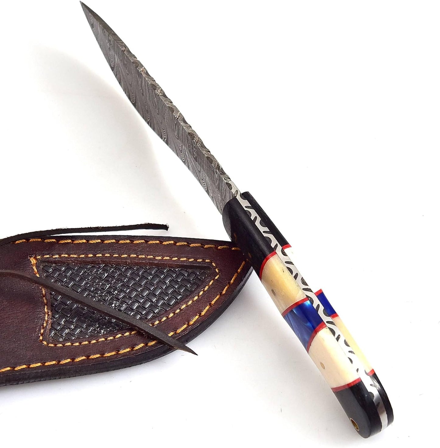 9.75 Inch Handmade Damascus Steel Fixed Blade Hunting knife with  Micarta, Razor and Camel Bone Handle