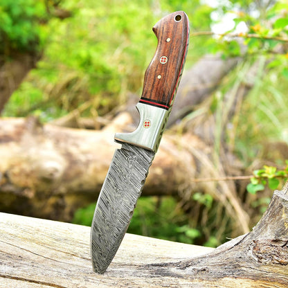 9 Inches Fixed Blade Bushcraft Knife with Rose Wood Handle