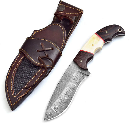 9.25 Inch Handmade Damascus Steel Fixed Blade Hunting knife with Wenge Wood & Camel Bone Handle