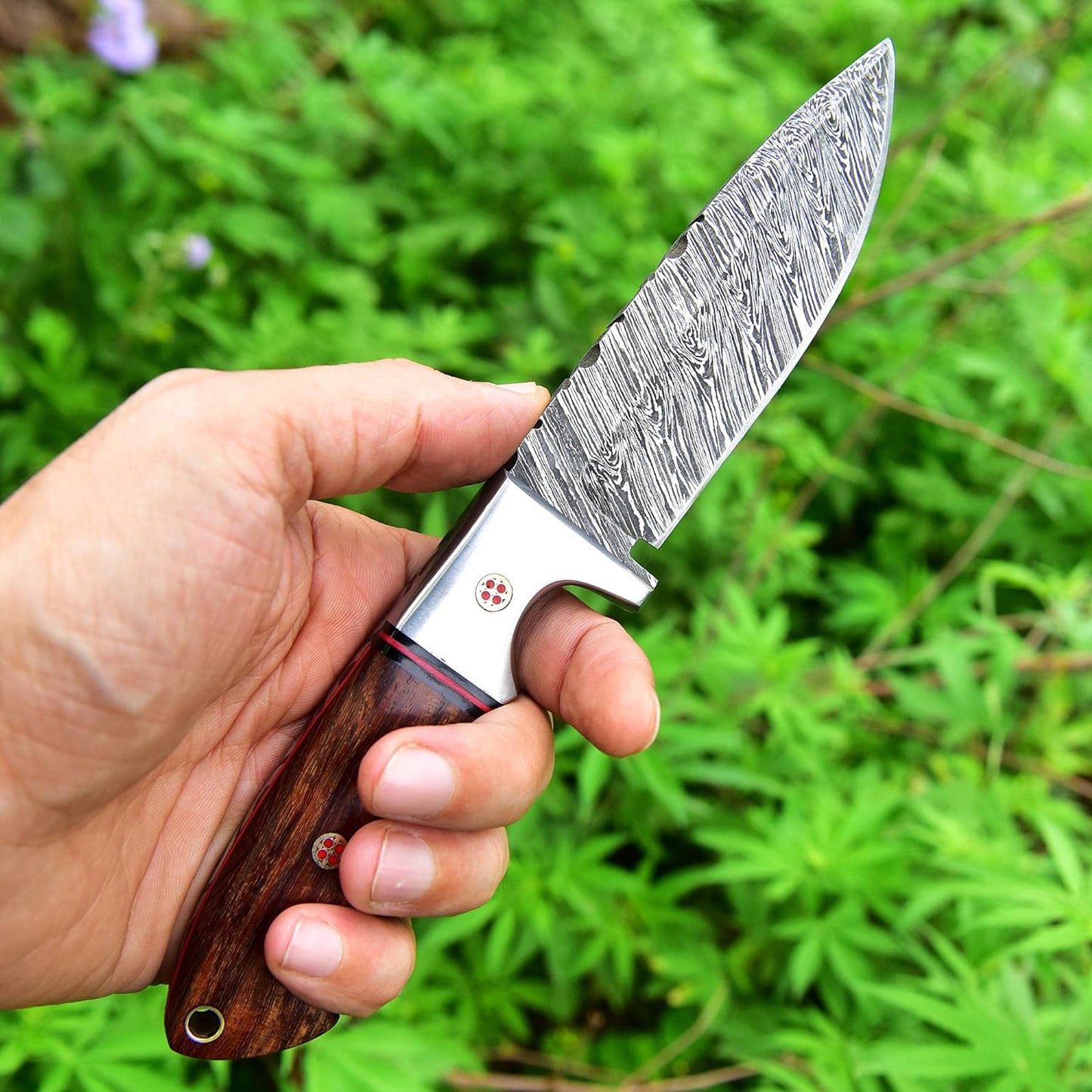 9 Inches Fixed Blade Bushcraft Knife with Rose Wood Handle