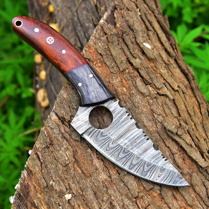 8.5 Inches Fixed Blade Bushcraft Knife with Pakka Wood & Rose Wood Handle