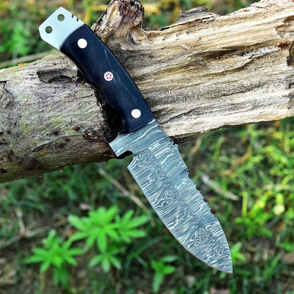 9 Inches Fixed Blade Bushcraft Knife with Buffalo Horn Handle