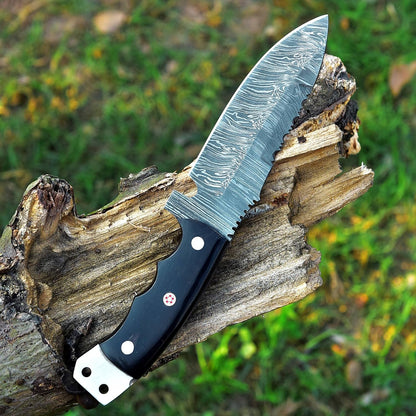 9 Inches Fixed Blade Bushcraft Knife with Buffalo Horn Handle