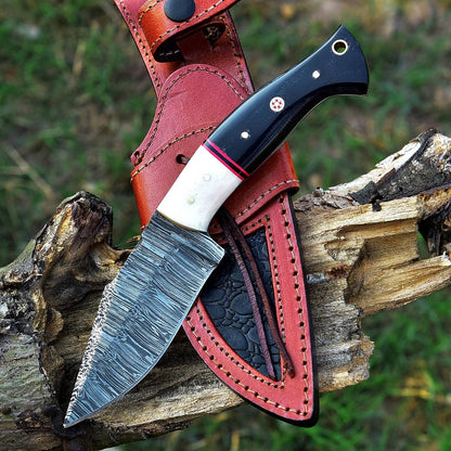 8.75 Inch Handmade Sharp Damascus Steel Fixed Blade knife with Camel Bone and Buffalo Horn Handle