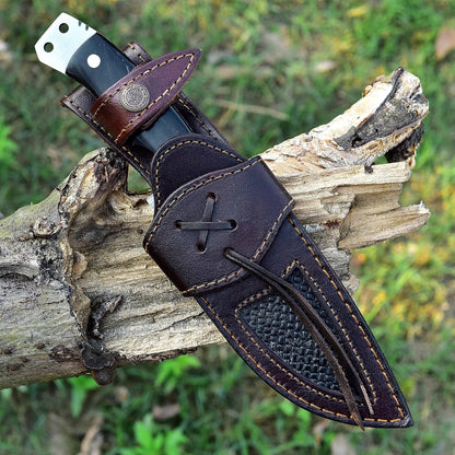 9 Inches Fixed Blade Bushcraft Knife with Buffalo Horn Handle