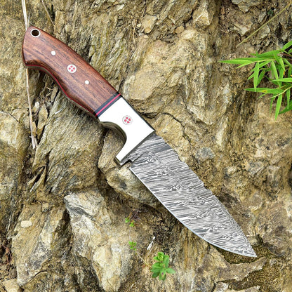 9 Inches Fixed Blade Bushcraft Knife with Rose Wood Handle