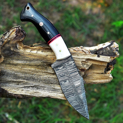 8.75 Inch Handmade Sharp Damascus Steel Fixed Blade knife with Camel Bone and Buffalo Horn Handle