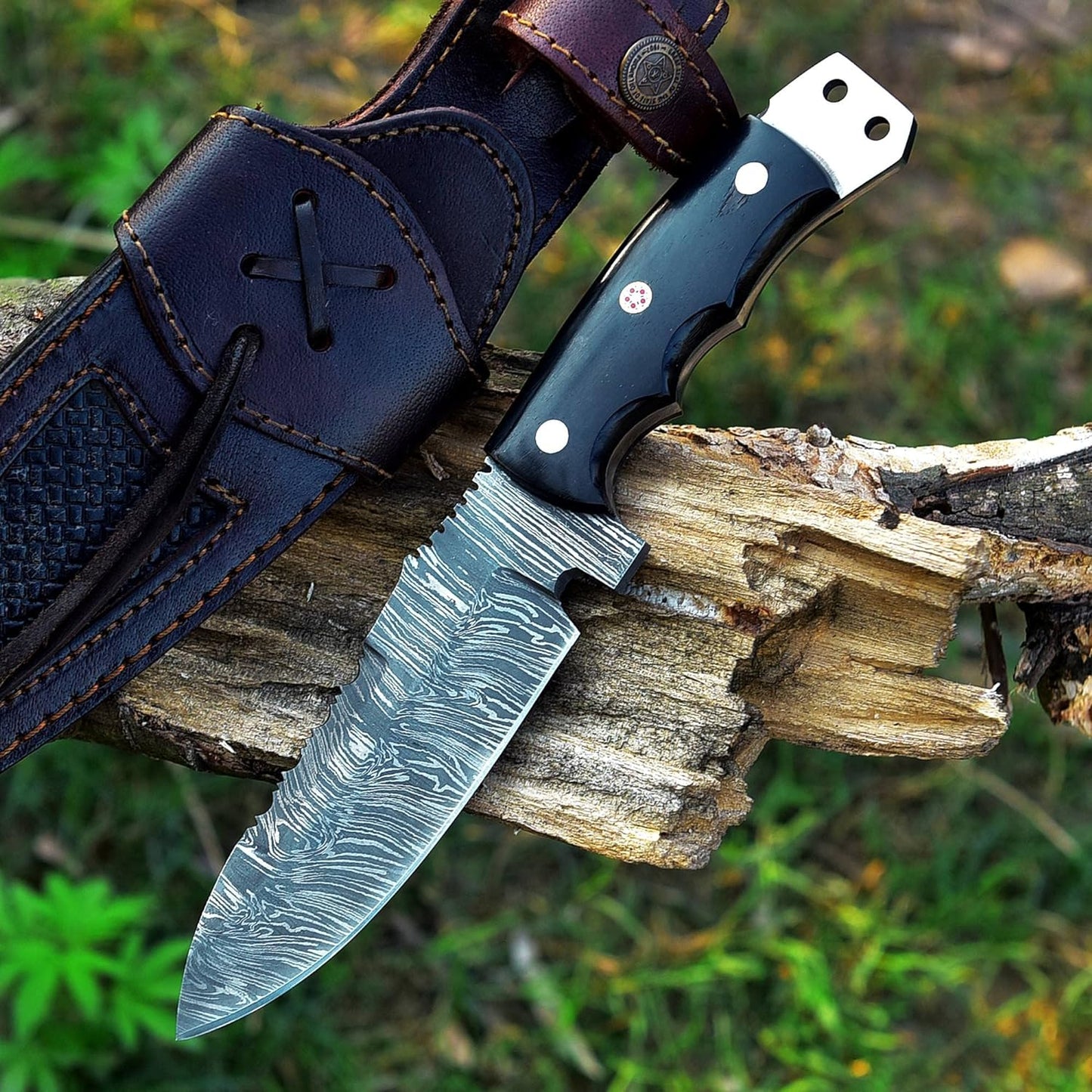 9 Inches Fixed Blade Bushcraft Knife with Buffalo Horn Handle