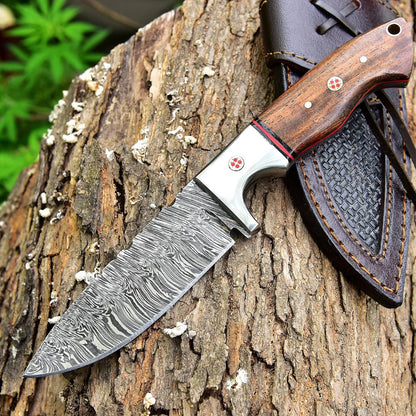 9 Inches Fixed Blade Bushcraft Knife with Rose Wood Handle