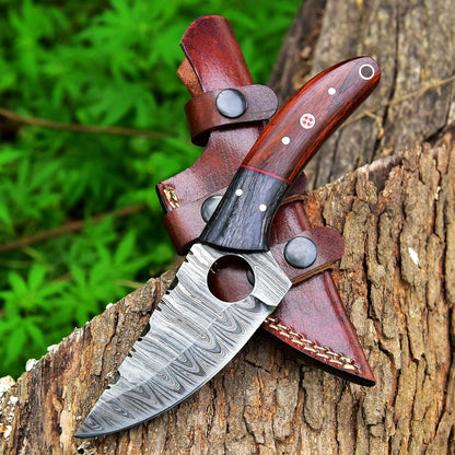 8.5 Inches Fixed Blade Bushcraft Knife with Pakka Wood & Rose Wood Handle